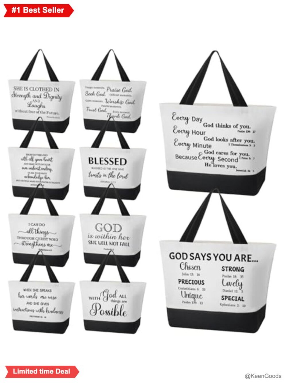 Christian Canvas Tote Bag Set 10 Pcs Religious Scripture Gift Bags Zippered